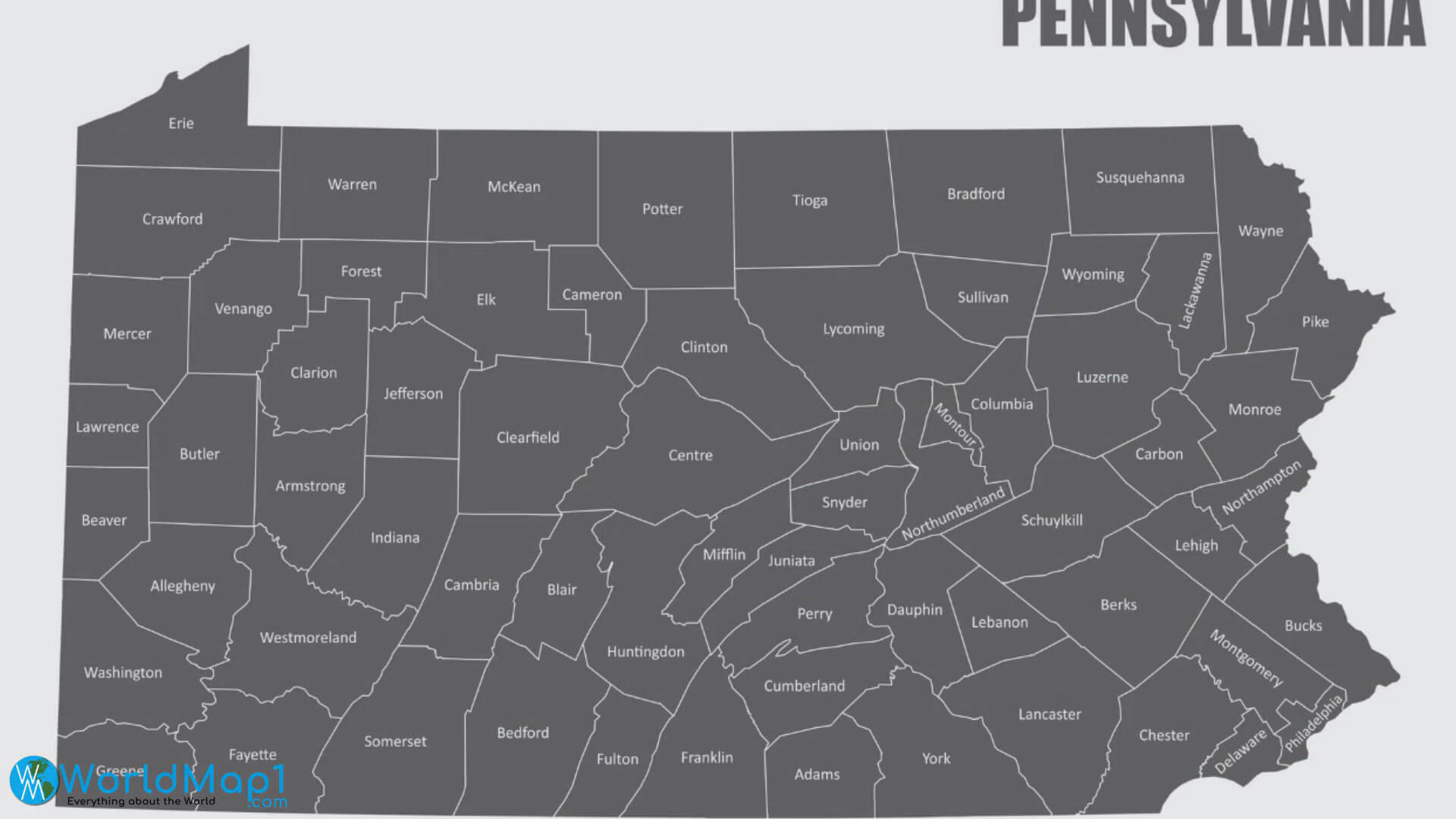 Counties Outline Map of Pennsylvania